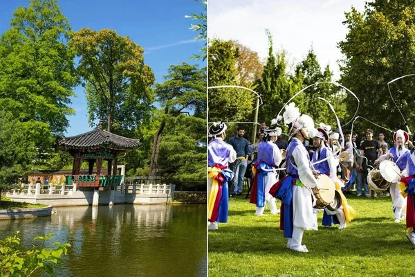 Performeurs en tenue traditionnelle au K-festival, un événement dédié à la Corée à Paris.