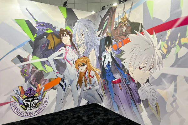 Graphique officiel pour le 30e anniversaire d'Evangelion mettant en vedette plusieurs personnages de la série.