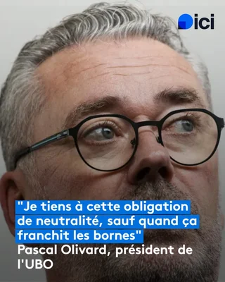 Pascal Olivard, président de l'UBO, photographié sur un fond bleu avec citation.