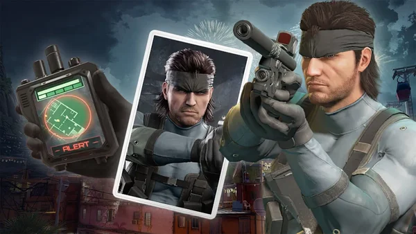 Graphique de gameplay avec Solid Snake et un écran d'alerte