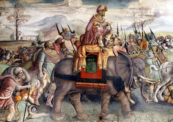 Hannibal en Italie, détail d'une fresque de Jacopo Ripanda, vers 1510.