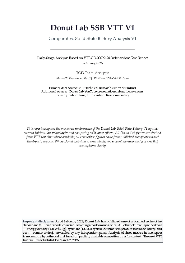 Rapport d'analyse comparative sur la batterie Donut Lab SSB VTT de février 2026