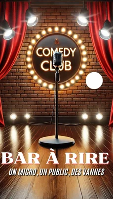 Affiche graphique pour le Bar à rire Comedy Club avec un micro et un panneau lumineux