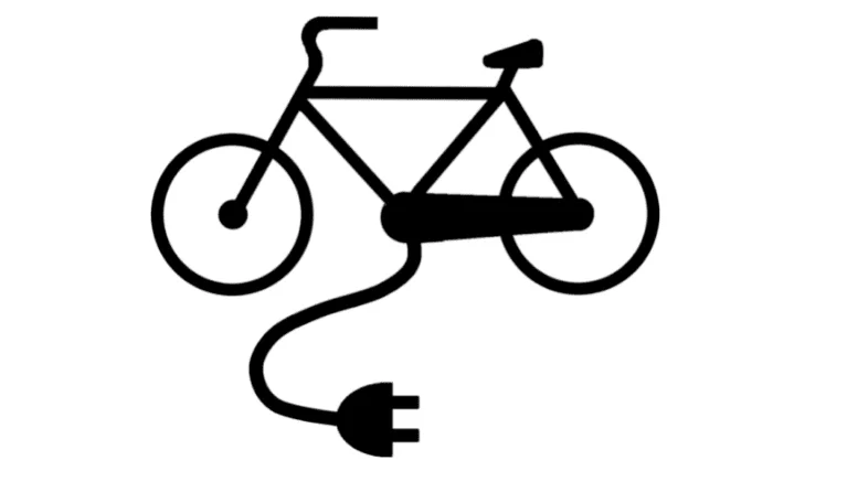 Illustration noir et blanc d'un vélo avec un cordon d'alimentation et une fiche reliés à son cadre.