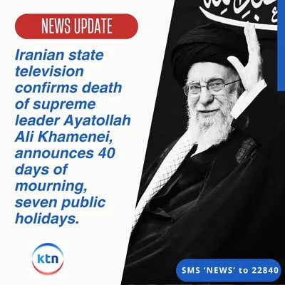 Un graphique de KTN News annonçant la mort du Guide Suprême et le deuil national.