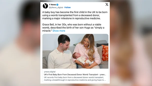 Un tweet rapporte la naissance d'un bébé après une greffe d'utérus de donneuse décédée
