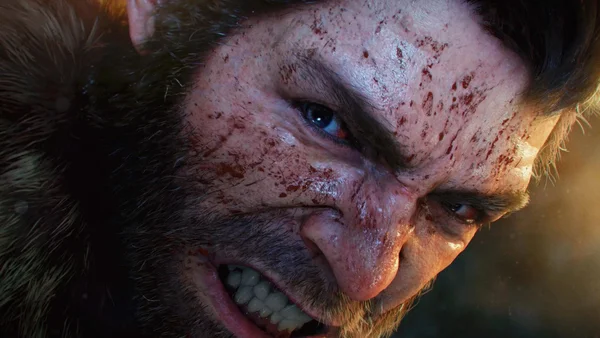 Gros plan sur le visage ensanglanté et intensément agressif de Wolverine, extrait de Marvel's Wolverine.