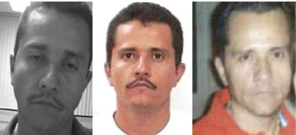 Trois photographies côte à côte d'un homme aux cheveux courts et à la moustache, illustrant un article sur le cartel d'El Mencho.