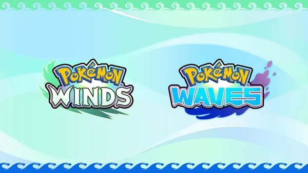 Les logos officiels de Pokémon Winds et Pokémon Waves avec des éléments de thème.