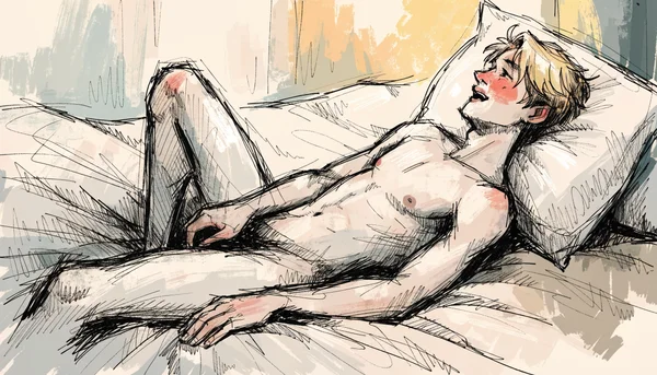 Masturbation masculine, main tenant le pénis en érection dans un mouvement de va-et-vient