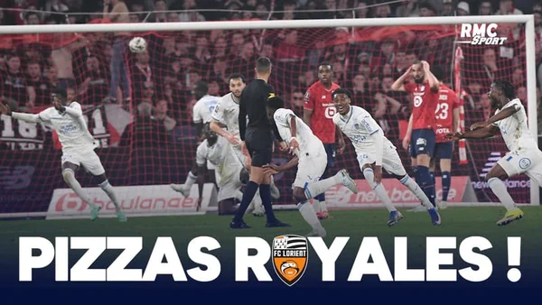 Graphique télévisé RMC Sport indiquant une tournée générale de pizzas royales pour le buteur Avom Ebong.