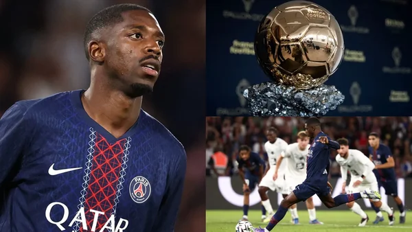 Image composite associant un joueur du PSG et le trophée du Ballon d'Or.