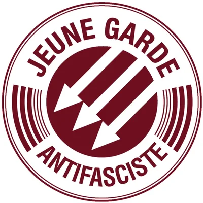 Logo officiel du mouvement Jeune Garde antifasciste sur fond circulaire maroon.