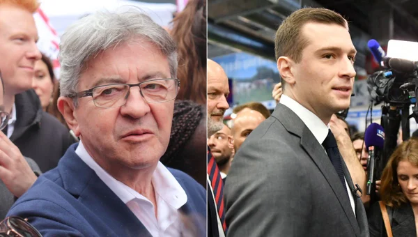 Comparaison visuelle entre un homme en blazer bleu et un homme en costume gris entourés de foules et de médias