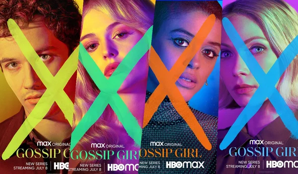 Affiches promotionnelles du reboot HBO Max Gossip Girl avec des croix sur les visages des personnages.