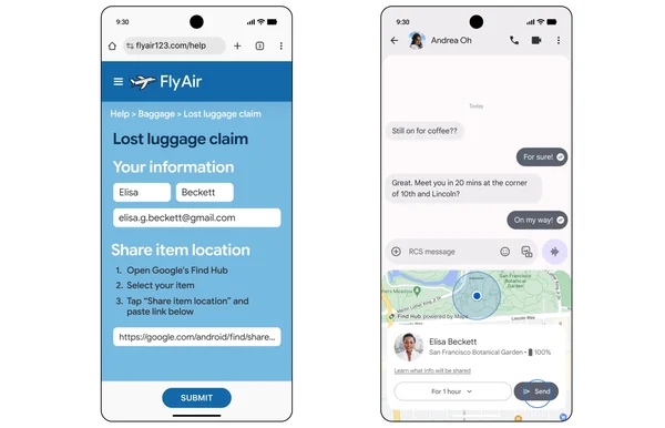 Interface de l'application 'Localiser' proposant de partager un lien de position.