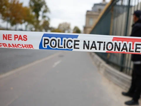 Un policier en tenue d'intervention sur les lieux de l'attentat déjoué à Paris.