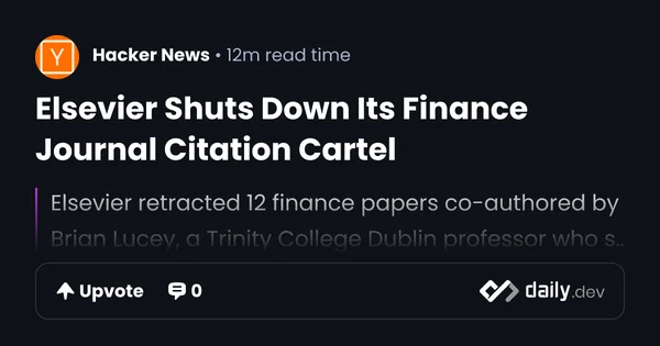 Miniature d'article : 'Elsevier Shuts Down Its Finance Journal Citation Cartel'