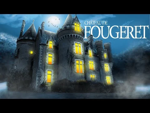 Illustration du château hanté de Fougeret la nuit sous la pleine lune.