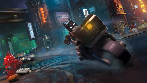 LEGO Batman en moto dans les rues de Gotham City