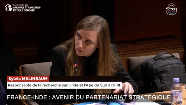 Sylvia Malinbaum lors d'une conférence intitulée France-Inde : avenir du partenariat stratégique, organisée par la Commission des Affaires Étrangères.