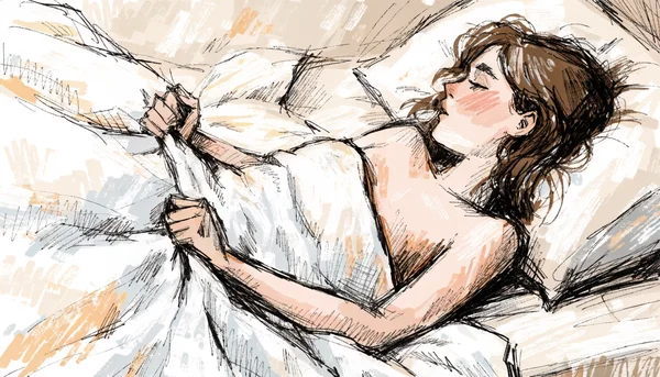 Gros plan sur les mains d'une personne nue agrippant fermement les draps de coton blanc pour s'ancrer dans la réalité