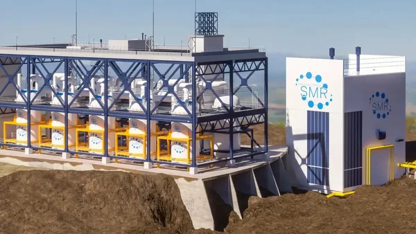 Représentation graphique d'une centrale utilisant des petits réacteurs modulaires (SMR).