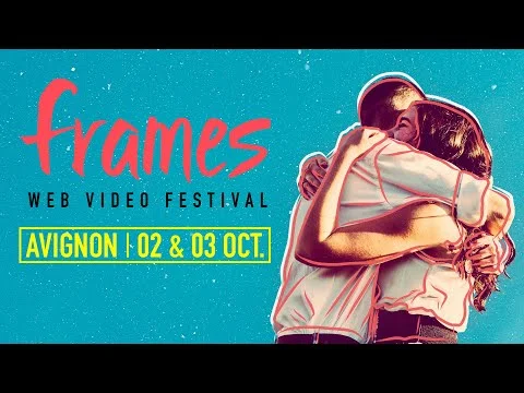 Affiche du Frames Web Video Festival d'Avignon avec illustration de deux personnes.