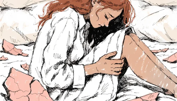 Gros plan sur des muqueuses vaginales sèches et irritées sur fond blanc