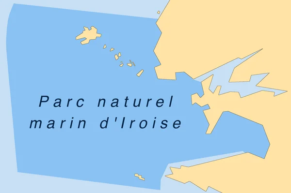 Carte détaillée du Parc naturel marin d'Iroise bordant les côtes ouest du Finistère en Bretagne.