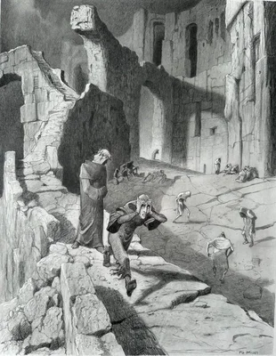 Planche originale des frères Brizzi illustrant l'Enfer de Dante.