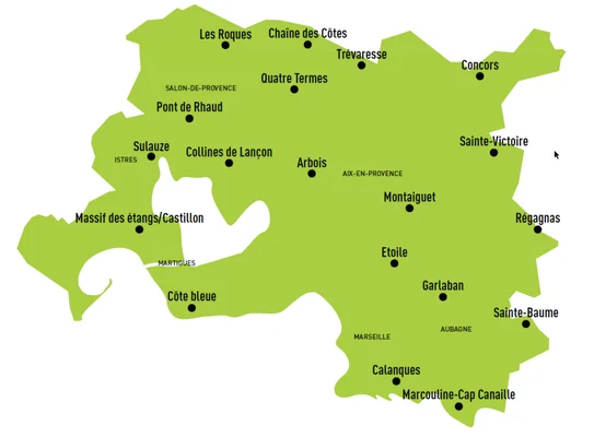 Carte du patrimoine naturel et forestier de la Métropole Aix-Marseille-Provence.