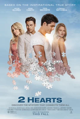 Affiche officielle du film 2 coeurs avec quatre personnages reliés par un effet de pièces de puzzle.