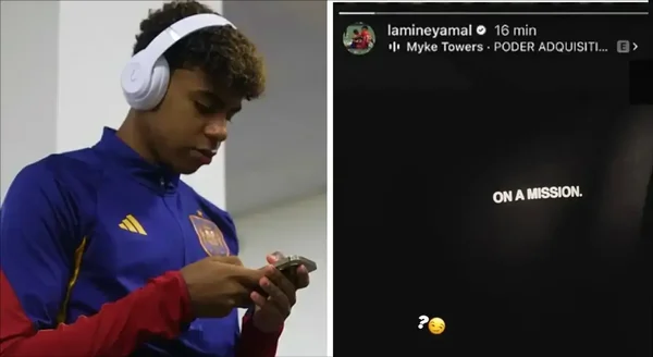 Lamine Yamal en liesse sous le maillot du FC Barcelone au milieu de ses coéquipiers.