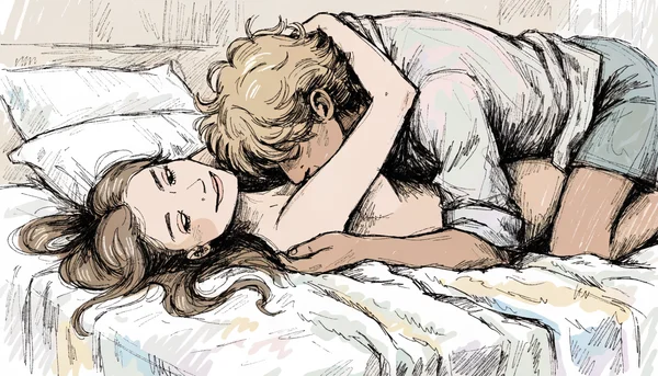 Couple nu en position du missionnaire, vue rapprochée montrant la proximité de l'urètre féminin et de l'anus par rapport au vagin, éclairage doux