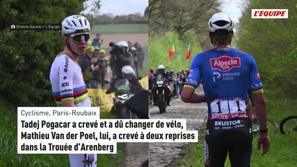 Tadej Pogačar et Mathieu Van der Poel lors de la course Paris-Roubaix.