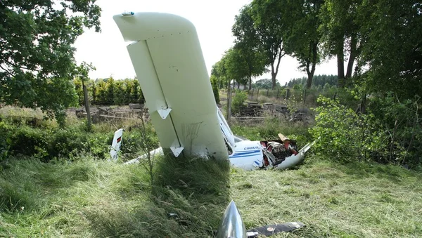 La queue d'un avion dressée au milieu des arbres après le crash dans les Alpes-de-Haute-Provence.