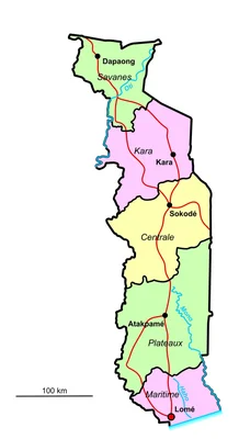 Carte administrative et géographique de la République togolaise.