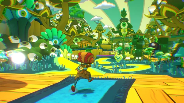 Une scène surréaliste et colorée issue du jeu Psychonauts 2 du studio Double Fine.
