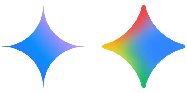 Deux variantes de l'icône étoilée Google Gemini montrées côte à côte sur fond blanc.