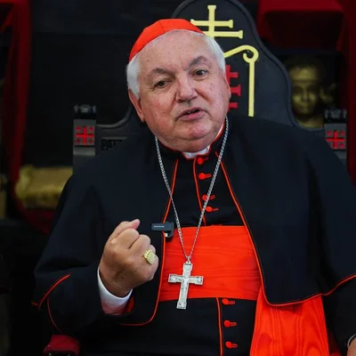 Le cardinal Jean-Marc Aveline en tenue solennelle assis en portrait.