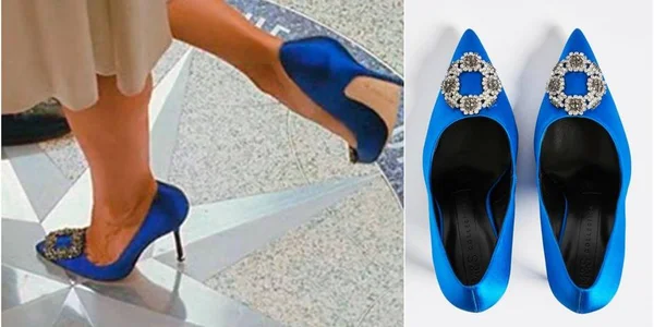Les iconiques escarpins bleus de Carrie Bradshaw portés et en détail