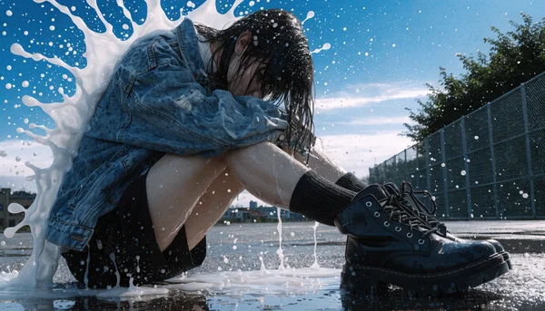 Homme nu éjaculant sur la poitrine et le ventre d'une femme nue allongée sur le dos