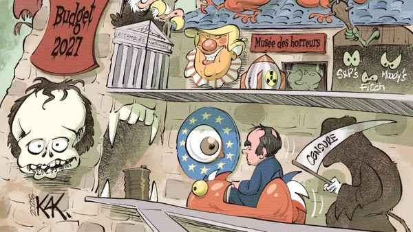 Dessin satirique de Bruno Le Maire illustrant les tensions liées au Budget 2027 et aux marchés de capitaux.