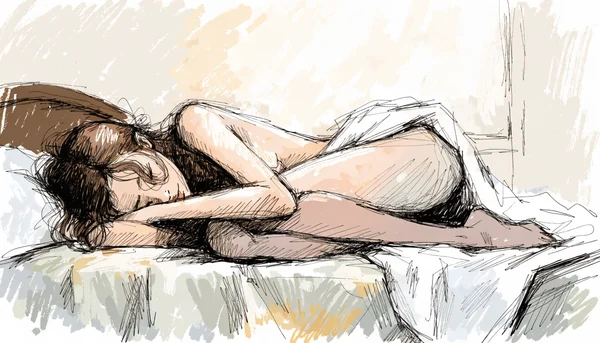 Une personne nue, recroquevillée en position fœtale sur un drap blanc, exprimant l'isolement et le retrait