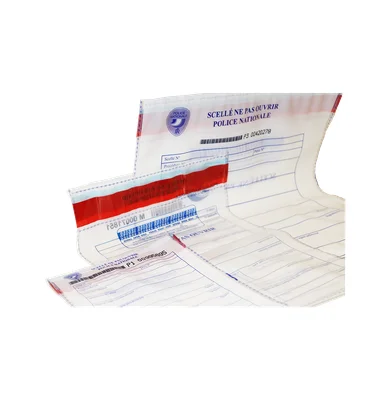 Pochettes de scellés judiciaires de la Police Nationale.