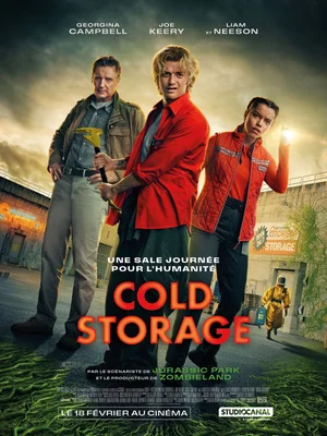 Affiche officielle de Cold Storage avec Liam Neeson, Georgina Campbell et Joe Keery.
