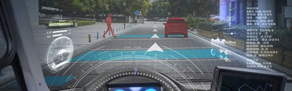 Interface de conduite autonome détectant un piéton.