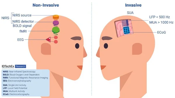 Comparaison des technologies invasives et non invasives pour le cerveau.