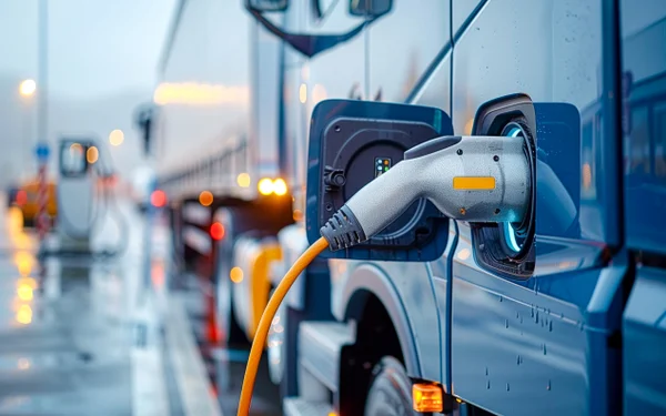 Un camion électrique branché sur une borne de recharge.